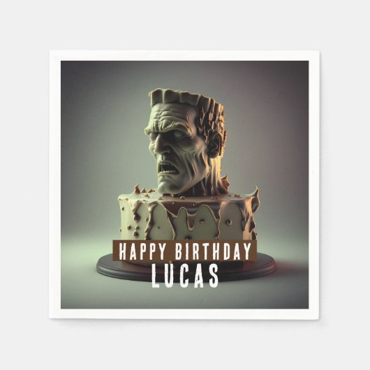 Frankenstein Head Birthday Chocolate Cake Serviette (Vorderseite)