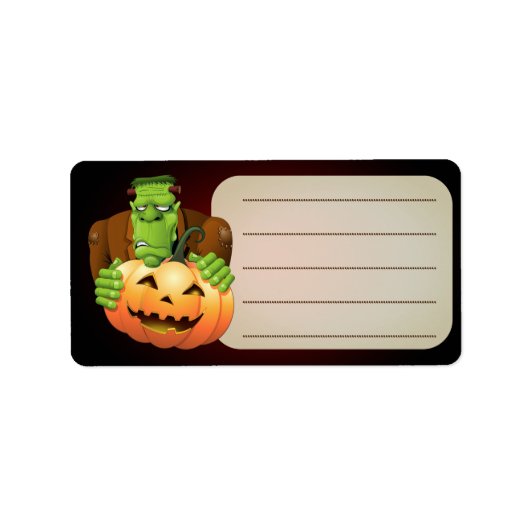 Frankenstein Monster Cartoon mit Pumpkin Adressaufkleber (Vorne)