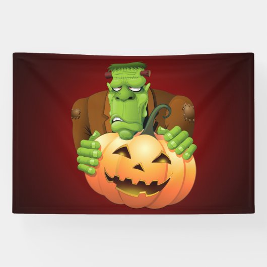 Frankenstein Monster Cartoon mit Pumpkin Banner (Horizontal)