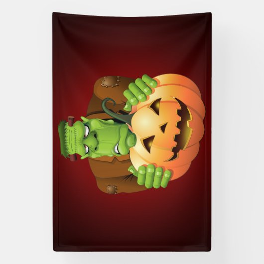 Frankenstein Monster Cartoon mit Pumpkin Banner (Vertikal)