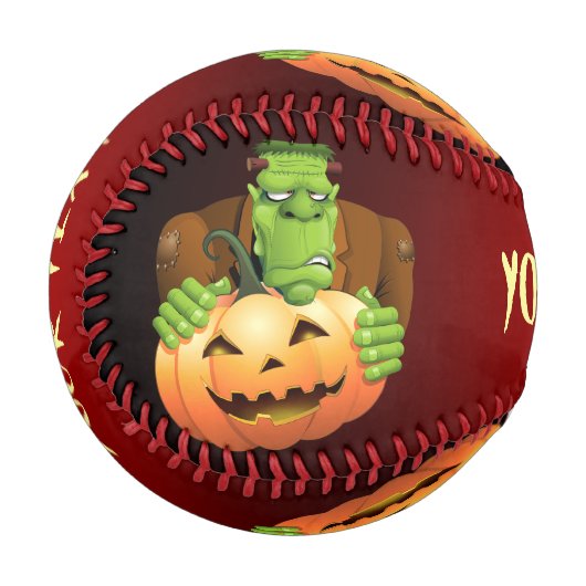 Frankenstein Monster Cartoon mit Pumpkin Baseball (Vorderseite Links)