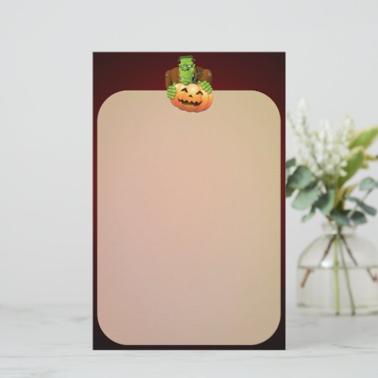 Frankenstein Monster Cartoon mit Pumpkin Briefpapier (Stehend Vorderseite)