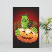 Frankenstein Monster Cartoon mit Pumpkin Briefpapier (Stehend Vorderseite)
