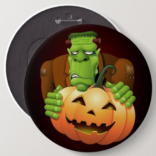 Frankenstein Monster Cartoon mit Pumpkin Button (Vorne & Hinten)