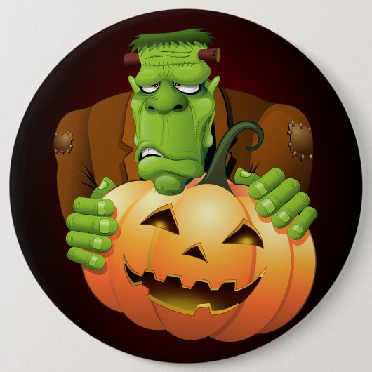 Frankenstein Monster Cartoon mit Pumpkin Button (Vorderseite)