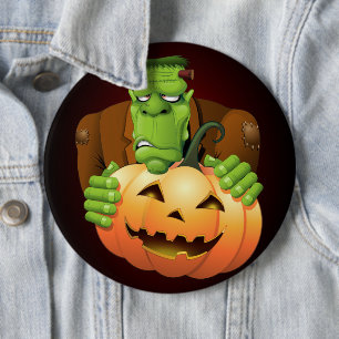 Frankenstein Monster Cartoon mit Pumpkin Button