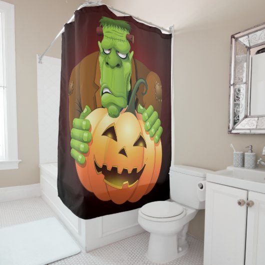 Frankenstein Monster Cartoon mit Pumpkin Duschvorhang (Beispiel)