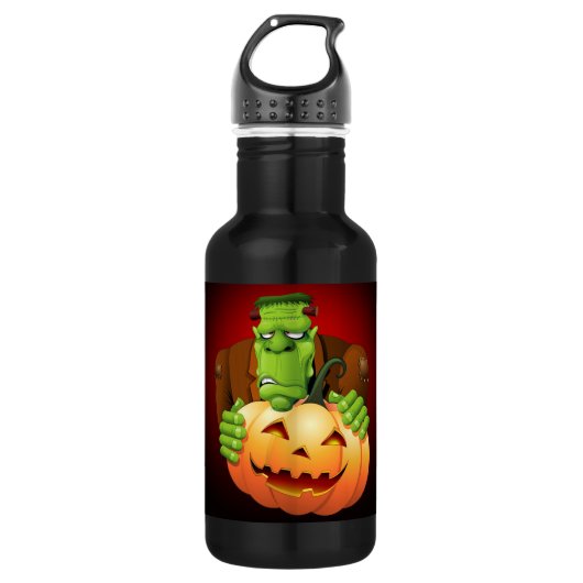 Frankenstein Monster Cartoon mit Pumpkin Edelstahlflasche (Vorderseite)