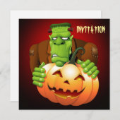 Frankenstein Monster Cartoon mit Pumpkin Einladung (Vorne/Hinten)