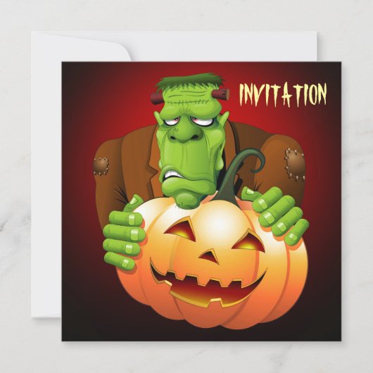 Frankenstein Monster Cartoon mit Pumpkin Einladung (Vorderseite)