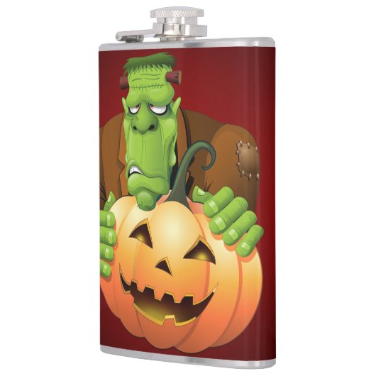Frankenstein Monster Cartoon mit Pumpkin Flachmann (Links)