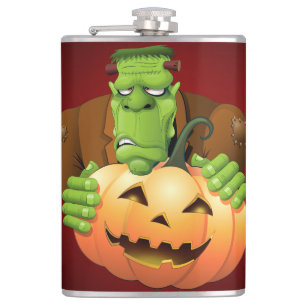 Frankenstein Monster Cartoon mit Pumpkin Flachmann