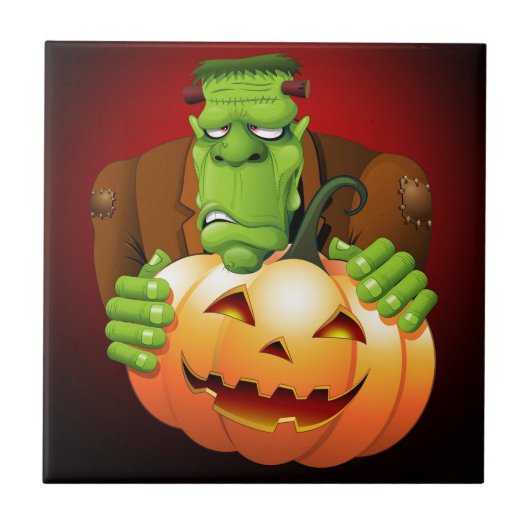 Frankenstein Monster Cartoon mit Pumpkin Fliese (Vorderseite)