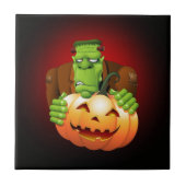Frankenstein Monster Cartoon mit Pumpkin Fliese (Vorderseite)