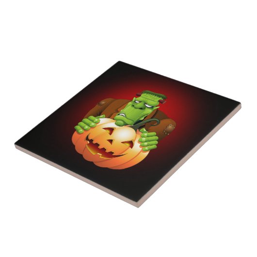 Frankenstein Monster Cartoon mit Pumpkin Fliese (Seite)