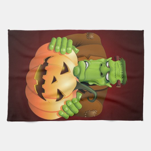 Frankenstein Monster Cartoon mit Pumpkin Geschirrtuch (Horizontal)