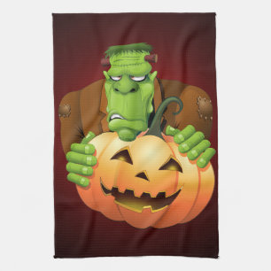 Frankenstein Monster Cartoon mit Pumpkin Geschirrtuch