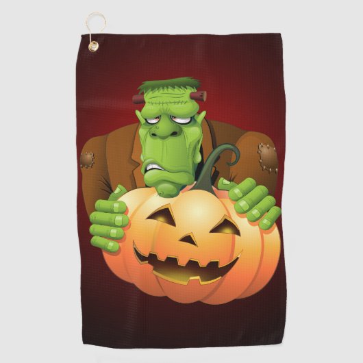 Frankenstein Monster Cartoon mit Pumpkin Golfhandtuch (Vorderseite)
