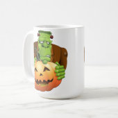 Frankenstein Monster Cartoon mit Pumpkin Kaffeetasse (Vorderseite Links)