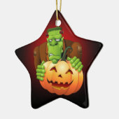 Frankenstein Monster Cartoon mit Pumpkin Keramik Ornament (Links)
