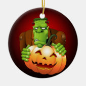 Frankenstein Monster Cartoon mit Pumpkin Keramik Ornament (Vorne)