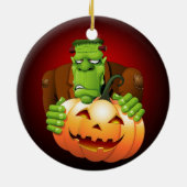 Frankenstein Monster Cartoon mit Pumpkin Keramik Ornament (Hinten)