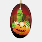 Frankenstein Monster Cartoon mit Pumpkin Keramik Ornament (Links)