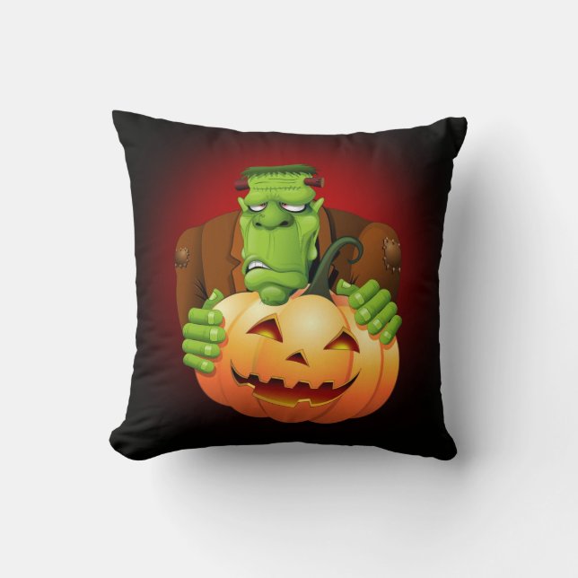 Frankenstein Monster Cartoon mit Pumpkin Kissen (Vorderseite)