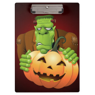 Frankenstein Monster Cartoon mit Pumpkin Klemmbrett
