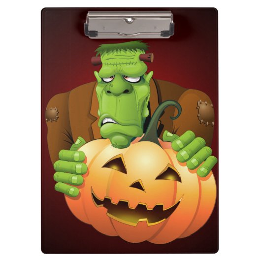Frankenstein Monster Cartoon mit Pumpkin Klemmbrett (Vorderseite)