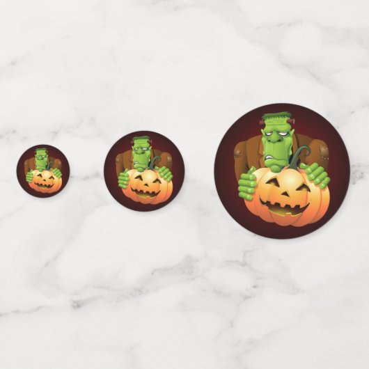 Frankenstein Monster Cartoon mit Pumpkin Konfetti (Rückseiten)