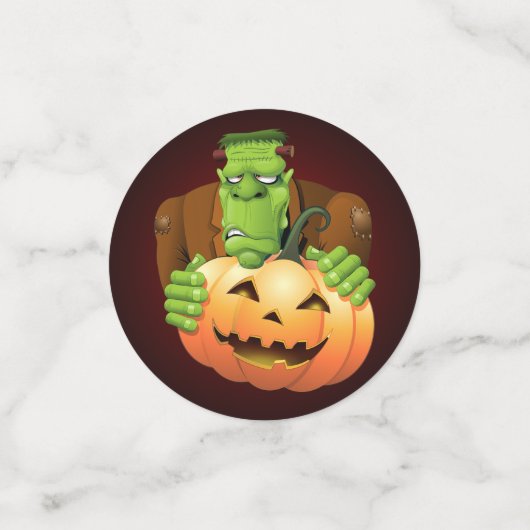 Frankenstein Monster Cartoon mit Pumpkin Konfetti (Klein Vorderseite)