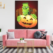 Frankenstein Monster Cartoon mit Pumpkin Leinwanddruck (Insitu (Wohnzimmer))