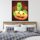 Frankenstein Monster Cartoon mit Pumpkin Leinwanddruck (Insitu (Schlafzimmer))