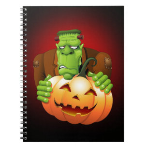 Frankenstein Monster Cartoon mit Pumpkin Notizblock