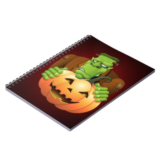 Frankenstein Monster Cartoon mit Pumpkin Notizblock (Linke Seite)