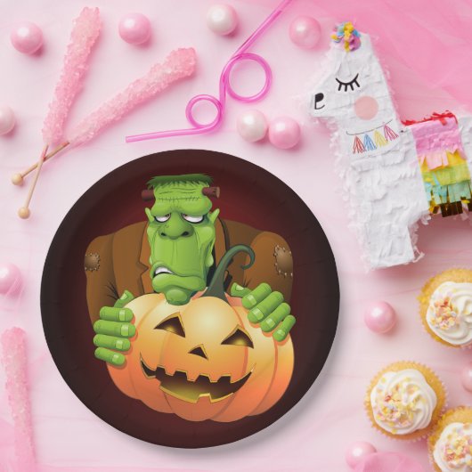 Frankenstein Monster Cartoon mit Pumpkin Pappteller (Party)