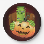 Frankenstein Monster Cartoon mit Pumpkin Pappteller (Vorderseite)