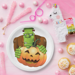 Frankenstein Monster Cartoon mit Pumpkin Pappteller