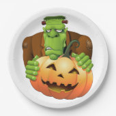 Frankenstein Monster Cartoon mit Pumpkin Pappteller (Vorderseite)
