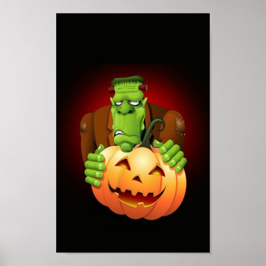 Frankenstein Monster Cartoon mit Pumpkin Poster (Vorne)