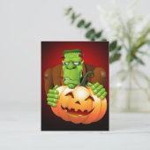 Frankenstein Monster Cartoon mit Pumpkin Postkarte (Stehend Vorderseite)