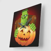 Frankenstein Monster Cartoon mit Pumpkin Quadratische Wanduhr (Winkel)
