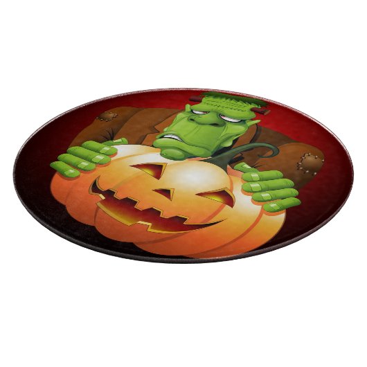 Frankenstein Monster Cartoon mit Pumpkin Schneidebrett (Ecke)
