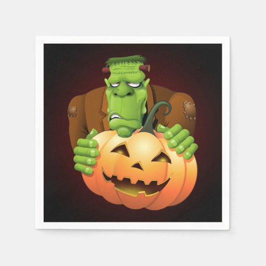 Frankenstein Monster Cartoon mit Pumpkin Serviette (Vorderseite)