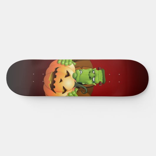 Frankenstein Monster Cartoon mit Pumpkin Skateboard (Horizontal)