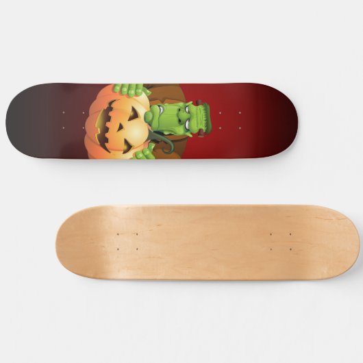 Frankenstein Monster Cartoon mit Pumpkin Skateboard (Horizontal)