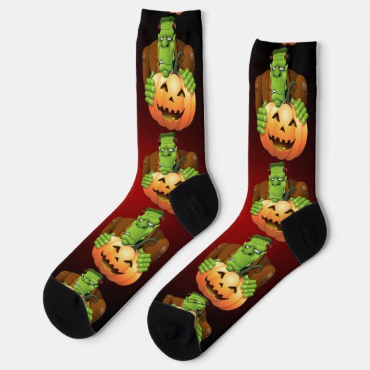 Frankenstein Monster Cartoon mit Pumpkin Socken (Linkes Detail)