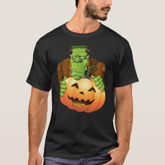 Frankenstein Monster Cartoon mit Pumpkin T-Shirt (Vorderseite)