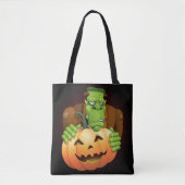 Frankenstein Monster Cartoon mit Pumpkin Tasche (Vorderseite)